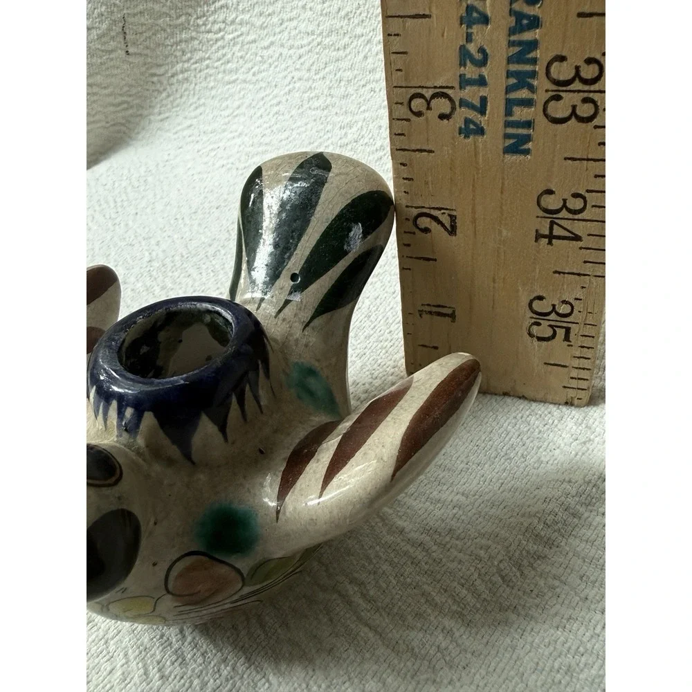 Mexican Tonala Pottery Bird Candle Holder Folk Art Figurine Hand Painted VTG  4